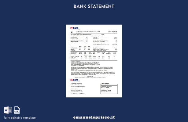 stile verificato USA Modello Excel di estratto conto della carta di credito banc
